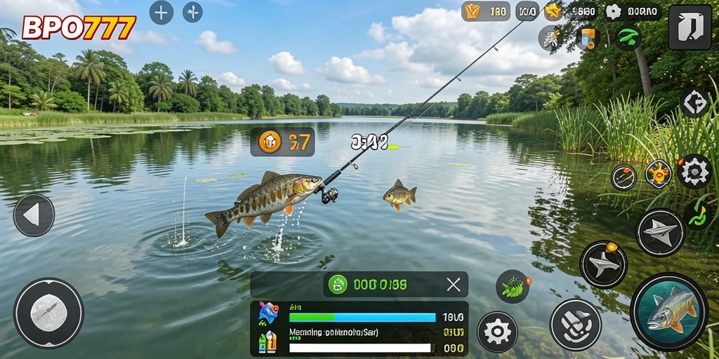 Gameplay BPO777 yang menarik saat memancing ikan di laut.