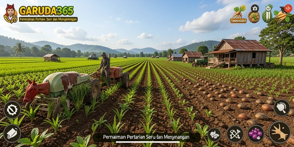 Tampilan menarik dari gameplay GARUDA365 dengan ladang yang subur.