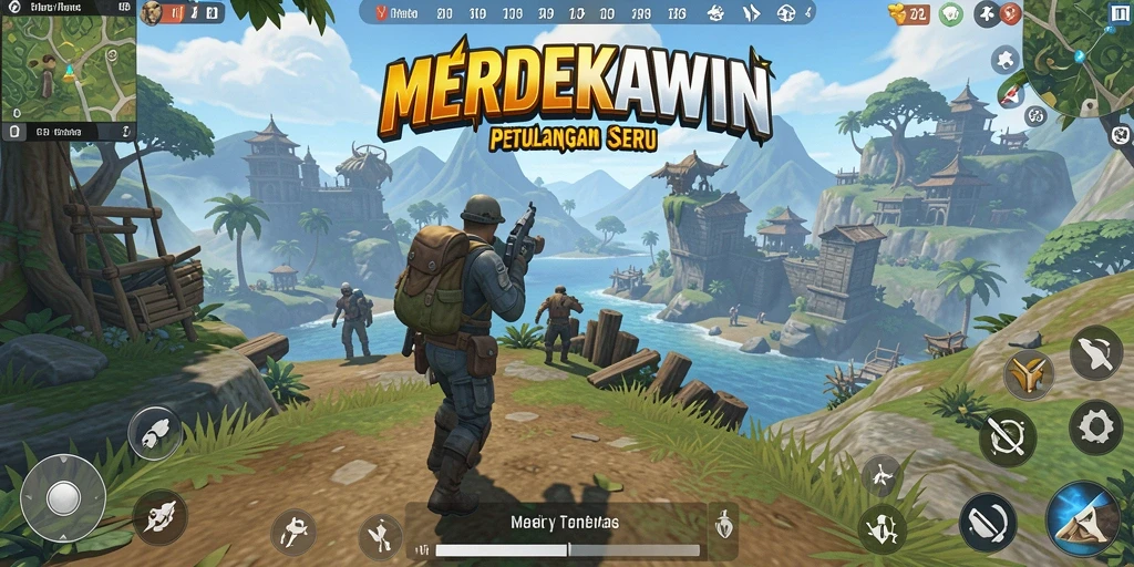 Screenshot game MERDEKAWIN menampilkan aksi petualangan di dunia terbuka.