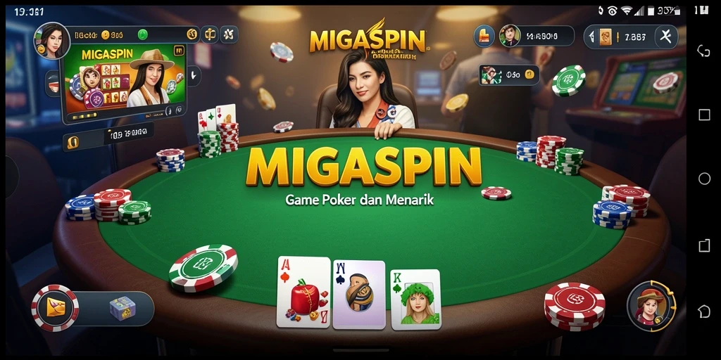 Screenshot gameplay MIGASPIN menunjukkan aksi poker yang mendebarkan.